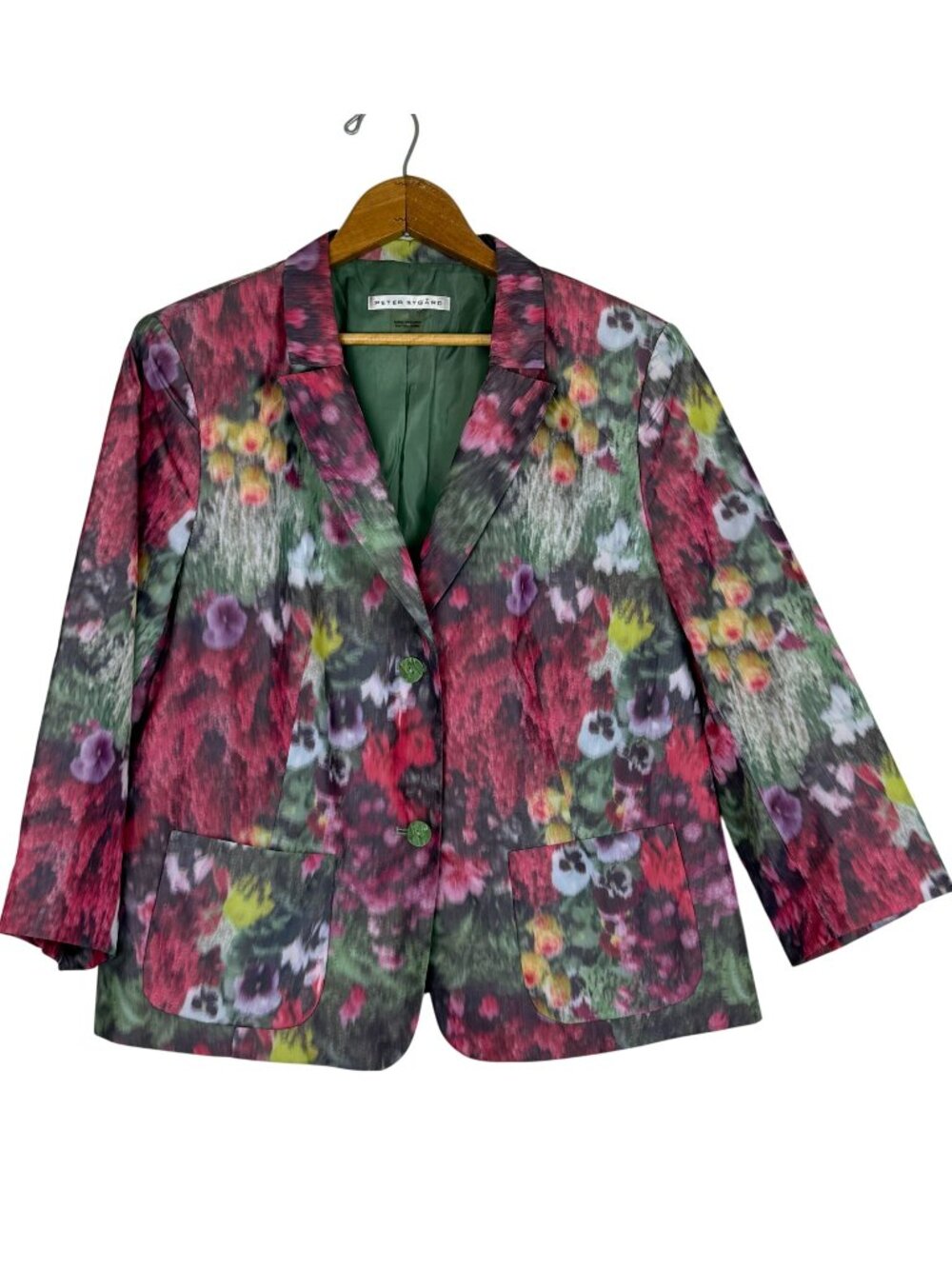 Peter Nygard Floral Watercolor Blazer Jacket Women's 14 Green Red 2-Button Lined